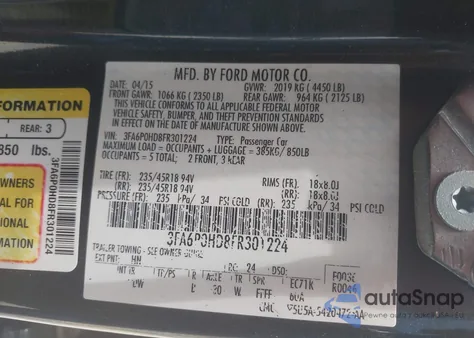 2015 Ford Fusion Se z USA, uszkodzony, nr VIN 3FA6P0HD8FR301224